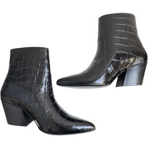 AllSaints Aster Bootie Shiny Croc Leather Womens Ankle Zip Boot Size 7/EU 38 NEW